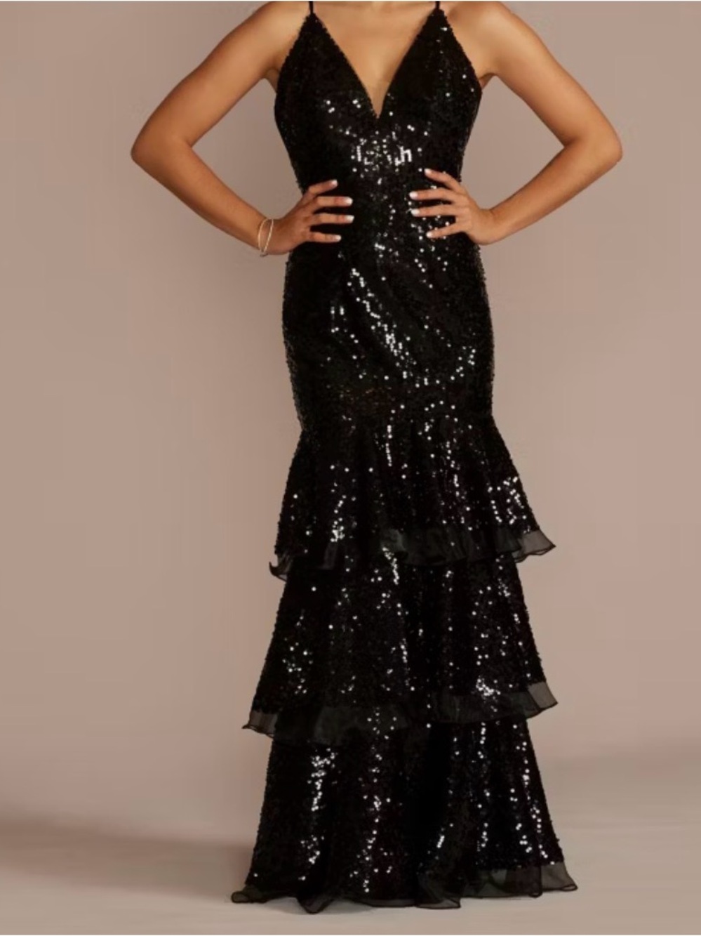 Black Sequin Tiered Mermaid Maxi Dress